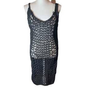 All Saints Strummer Dress Ebony‎ Open Knit Crochet Sleeveless Unlined Med/Lg NWT